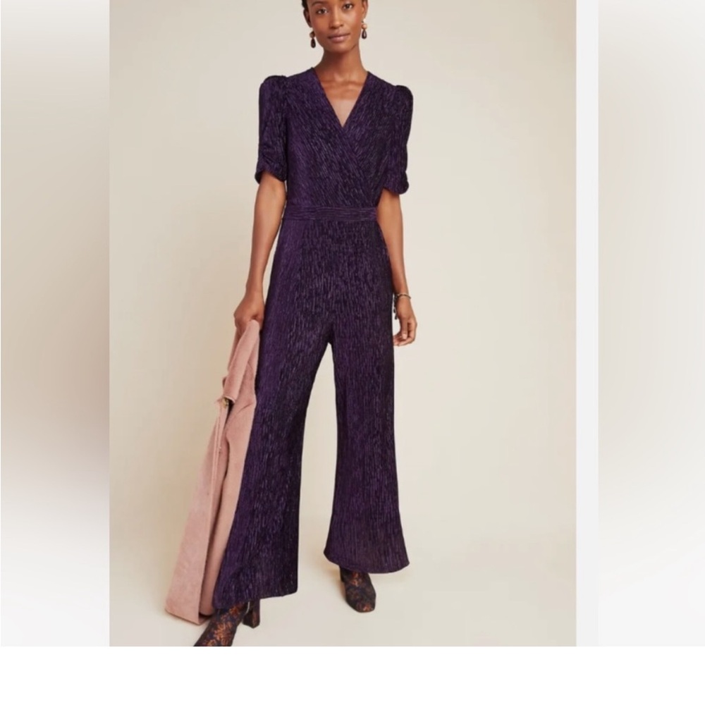 Anthropologie Greylin Charlize Textured Purple Plum Velvet Jumpsuit Size XS